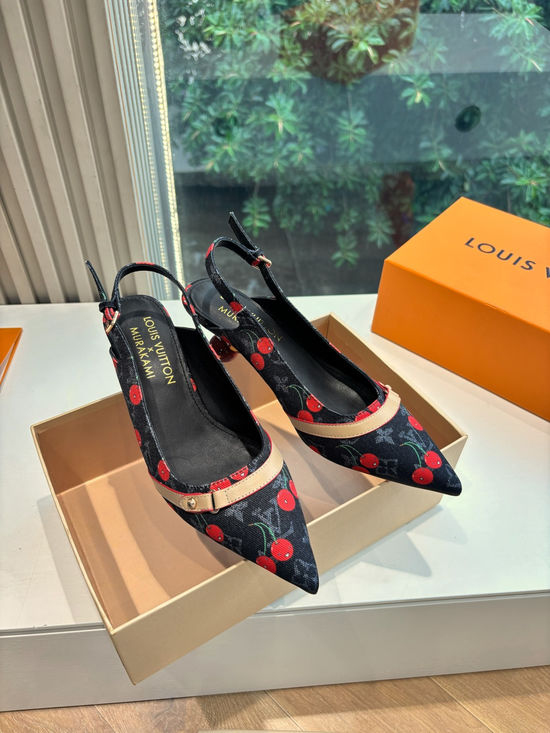 Louis Vuitton Genuine Leather Cherry Espadrille Sandals Premium Version