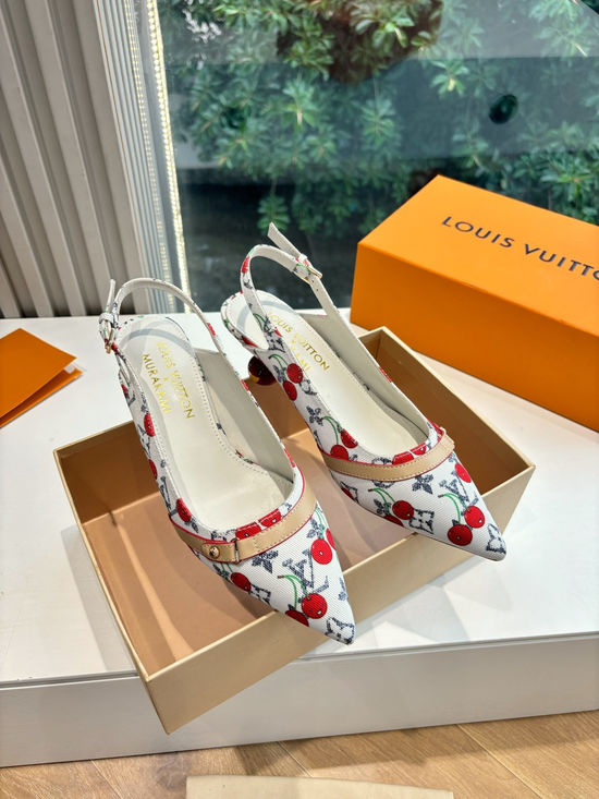 Louis Vuitton Genuine Leather Cherry Espadrille Sandals Premium Version