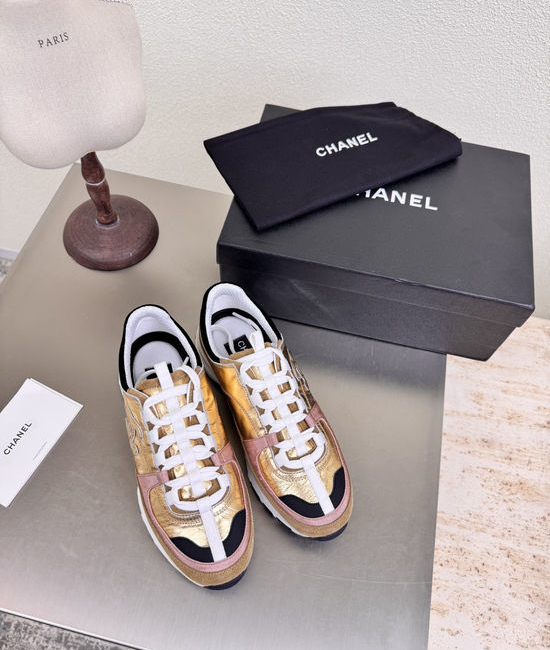 Chanel Gold Embossed Logo Soft Lined Daily Flat Footwear