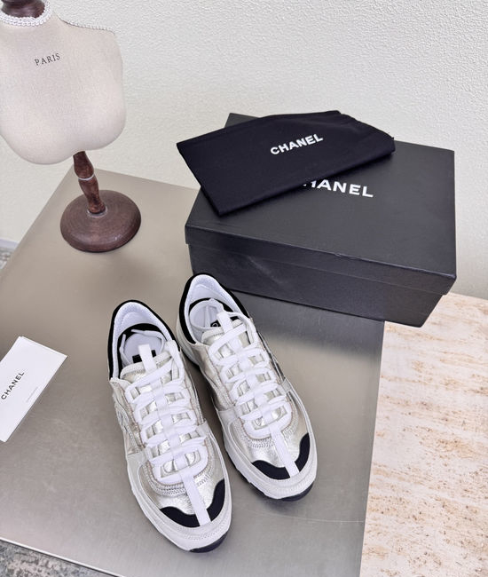 Chanel Silver Logo Embroidery Comfortable Flat Casual Shoes