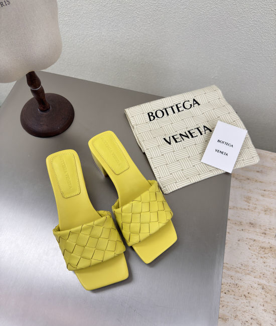 Bottega Veneta BV Square Toe Woven Mules Mid Heel Handcrafted Lambskin Leather