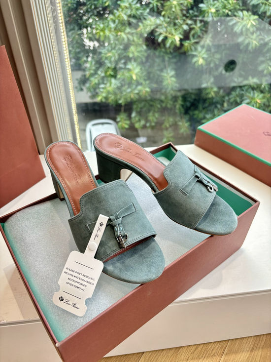 Loro Piana Suede Flat Slides With Decorative Charm Strap