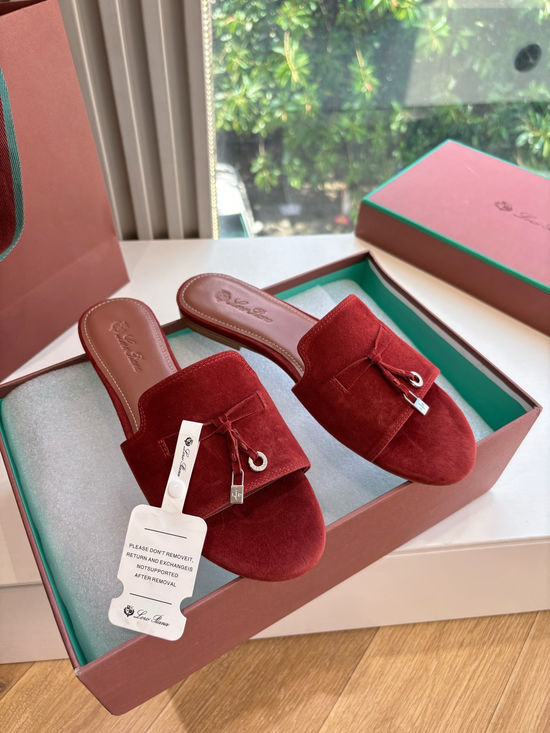 Loro Piana Suede Flat Slides With Decorative Charm Strap