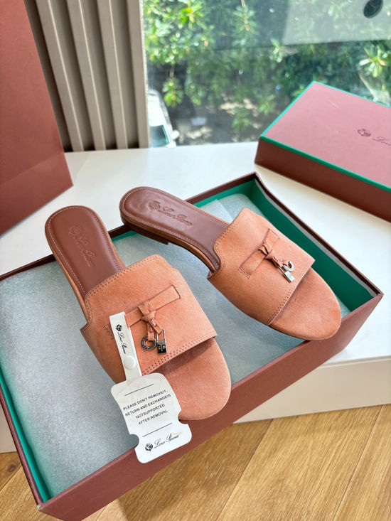 Loro Piana Suede Flat Slides With Decorative Charm Strap