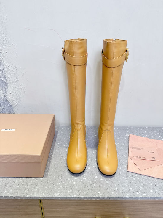 Miu Miu Elegant Block Heel Knee-high Boots with Smooth Leather Upper