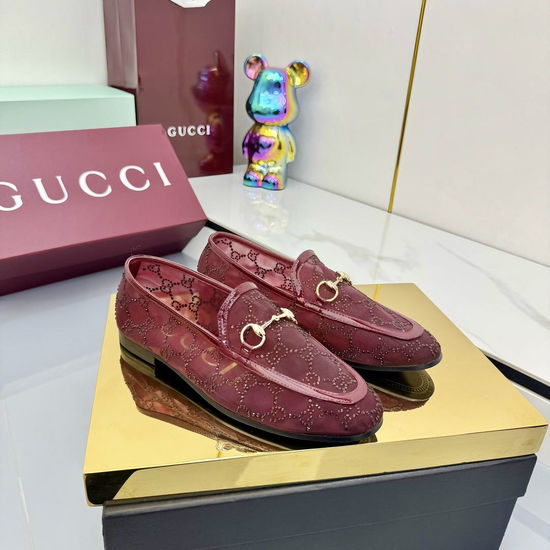 Gucci Rhinestone Decor Patent Leather Classic Loafers