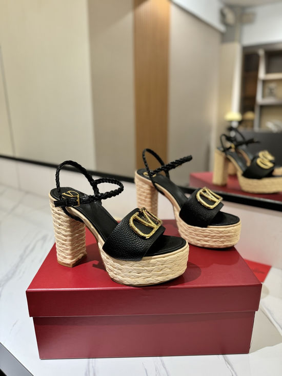 Valentino Cowhide Sandals With Metal Accent Chunky Heel