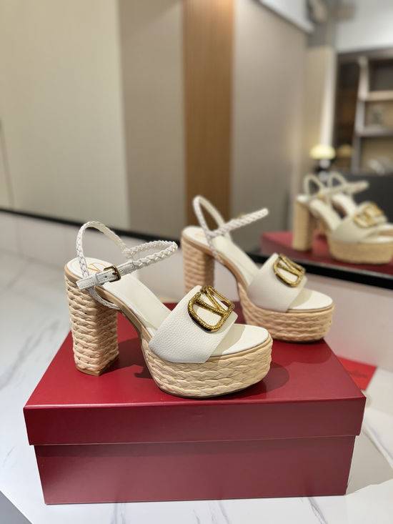 Valentino Cowhide Sandals With Metal Accent Chunky Heel