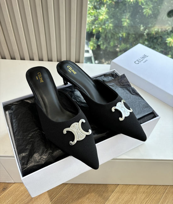 Celine Buckle Pointed Kitten Heel Elegant Dress Sandals