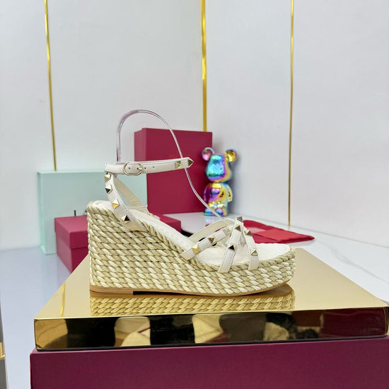 Valentino Rivet Decor Espadrille Wedge Casual Sandals