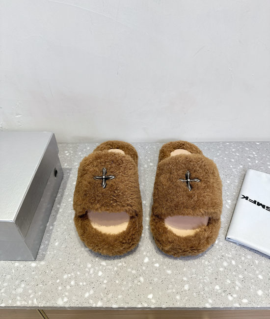 SMFK Fuzzy Platform Slippers Warm Wool Upper Rubber Sole Comfortable