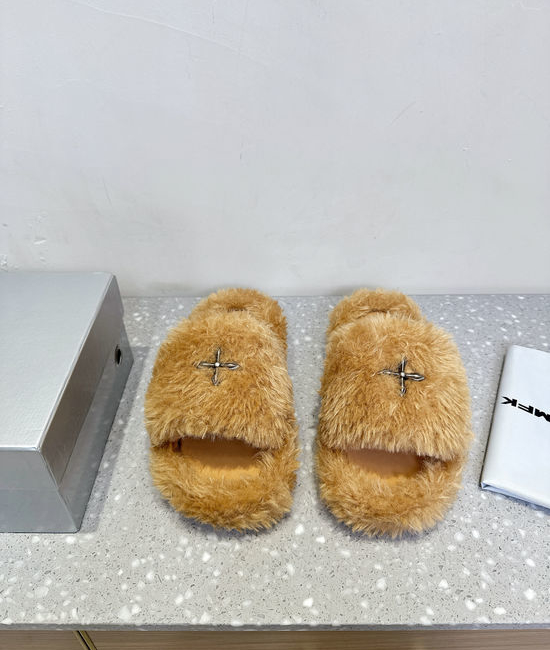 SMFK Fuzzy Platform Slippers Warm Wool Upper Rubber Sole Comfortable