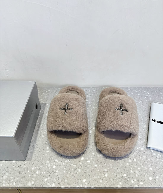 SMFK Fuzzy Platform Slippers Warm Wool Upper Rubber Sole Comfortable