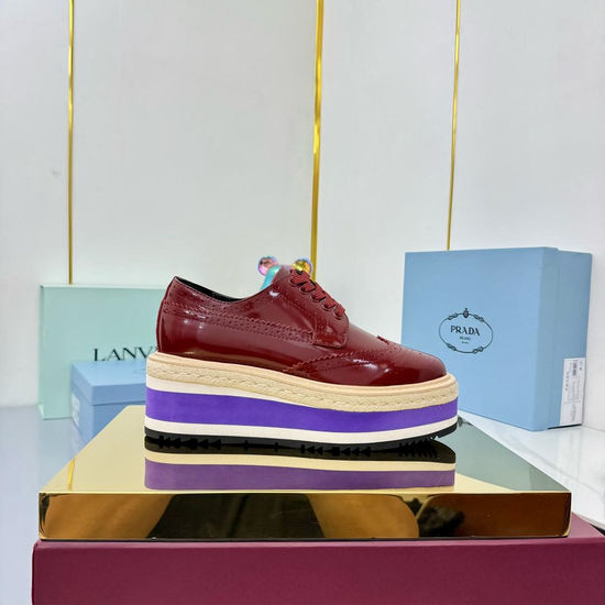 Prada Classic Platform Lace-up Shoes Thick Sole Comfortable Footwear