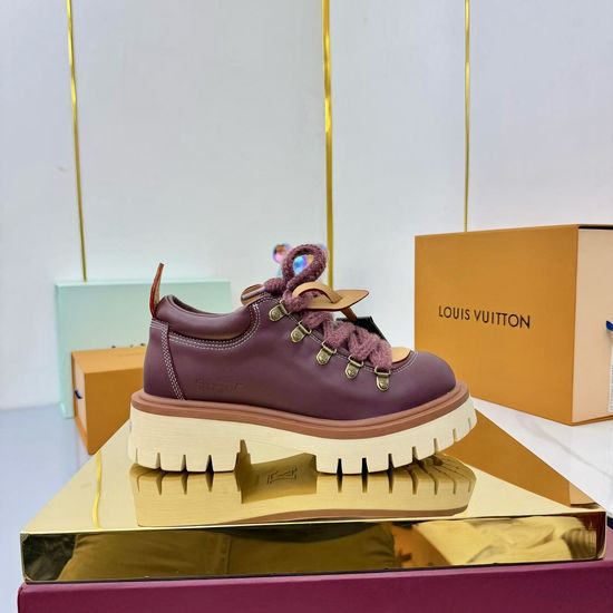 Louis Vuitton Lace-up Thick Sole Loafers Genuine Leather Upper Non-slip Outsole
