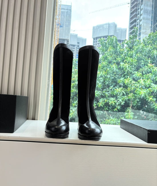 Chanel Letter Embellished Leather Knee High Riding Boots