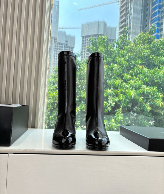 Chanel Letter Embellished Leather Knee High Riding Boots