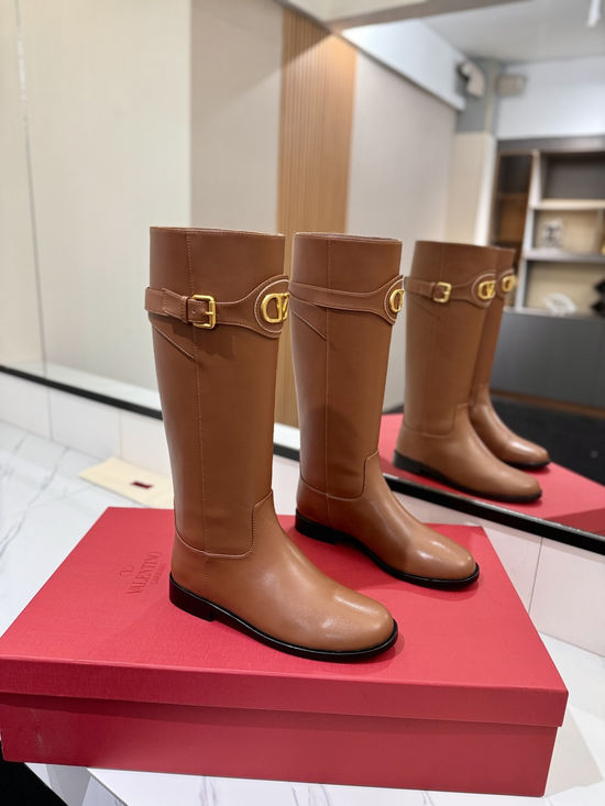 Valentino Calfskin Slip-On Boots With Metal Logo Buckle