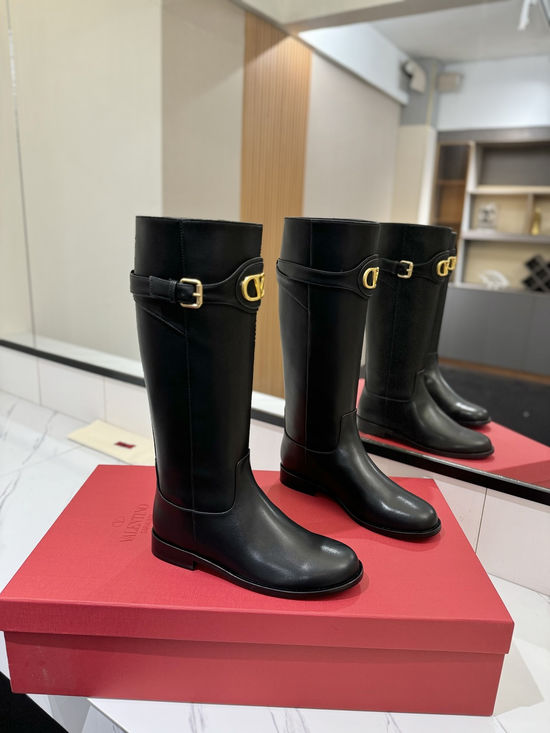 Valentino Calfskin Slip-On Boots With Metal Logo Buckle