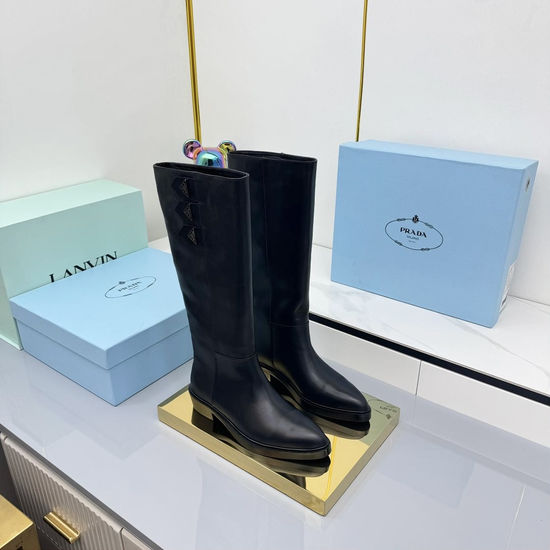 Prada Patent Leather Suede Platform Combat Boots Warm Lining