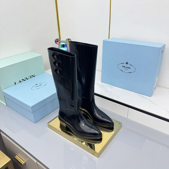 Prada Patent Leather Suede Platform Combat Boots Warm Lining