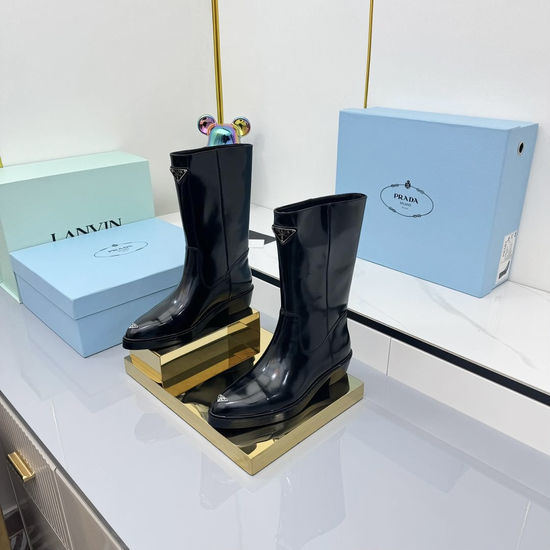 Prada Thick Sole Platform Leather Ankle Boots