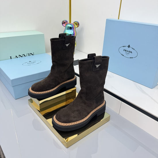 Prada Thick Sole Platform Leather Ankle Boots