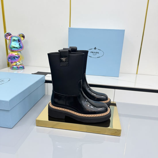 Prada Thick Sole Platform Leather Ankle Boots
