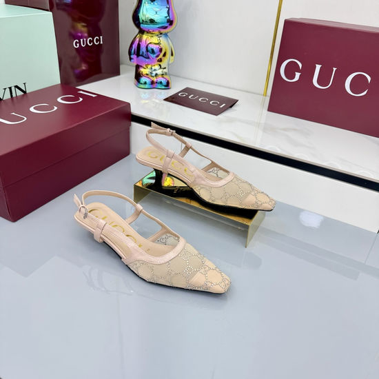 Gucci Rhinestone Mesh Stiletto Sandals with Buckle Closure