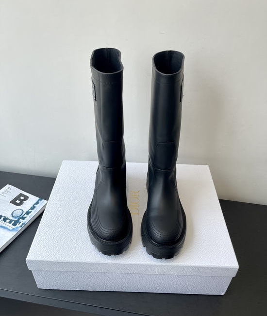 Christian Dior CD Premium Leather Classic Brogue Style Comfort Knee-high Boots