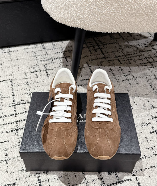 Prada Soft Sole Suede Lace Up Casual Comfortable Sneakers