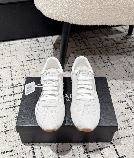 Prada Soft Sole Suede Lace Up Casual Comfortable Sneakers