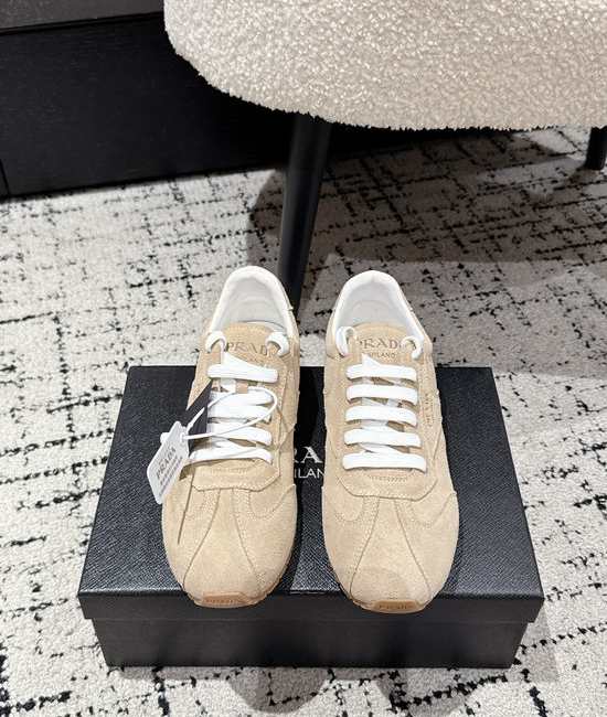 Prada Soft Sole Suede Lace Up Casual Comfortable Sneakers