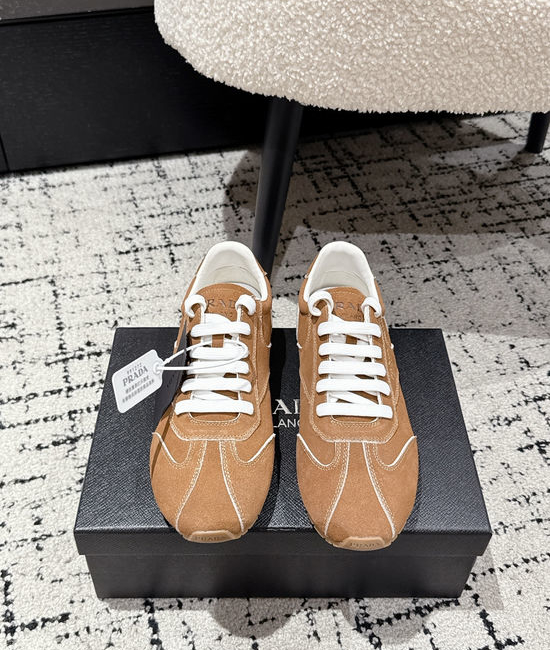 Prada Soft Sole Suede Lace Up Casual Comfortable Sneakers