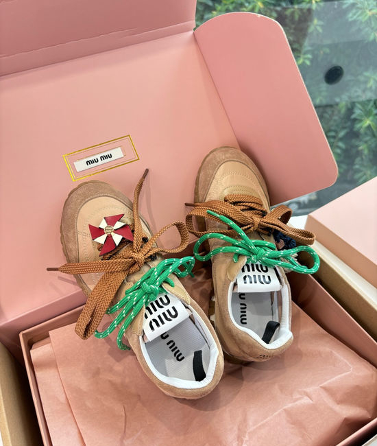 Miu Miu Thick Sole Casual Canvas Sneakers Retro Style Logo Decorated Footwear