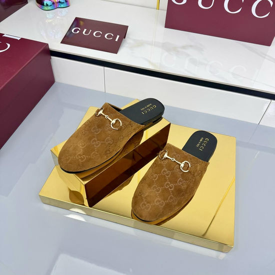 Gucci Rhinestone Embellished Canvas Loafer Mules with Leather Sole