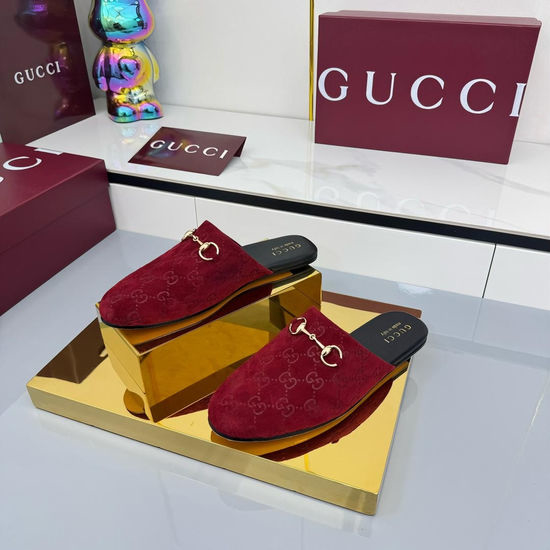 Gucci Rhinestone Embellished Canvas Loafer Mules with Leather Sole