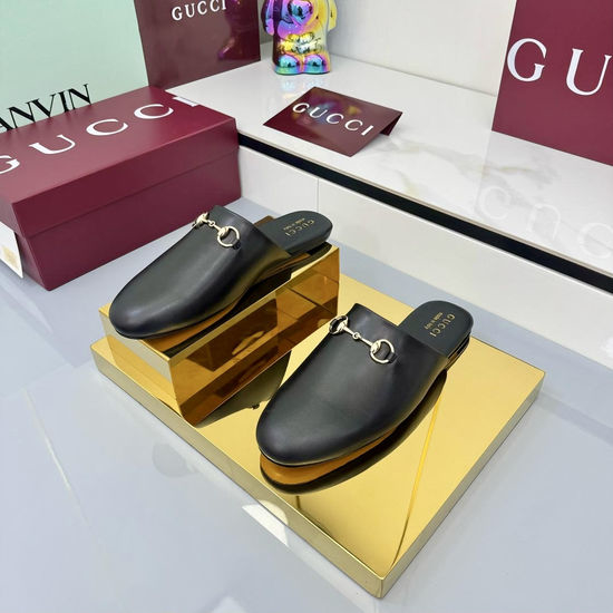 Gucci Rhinestone Embellished Canvas Loafer Mules with Leather Sole