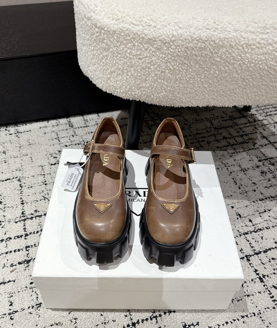 Prada Leather Platform Mary Jane Loafers Retro Comfortable Dress Shoes