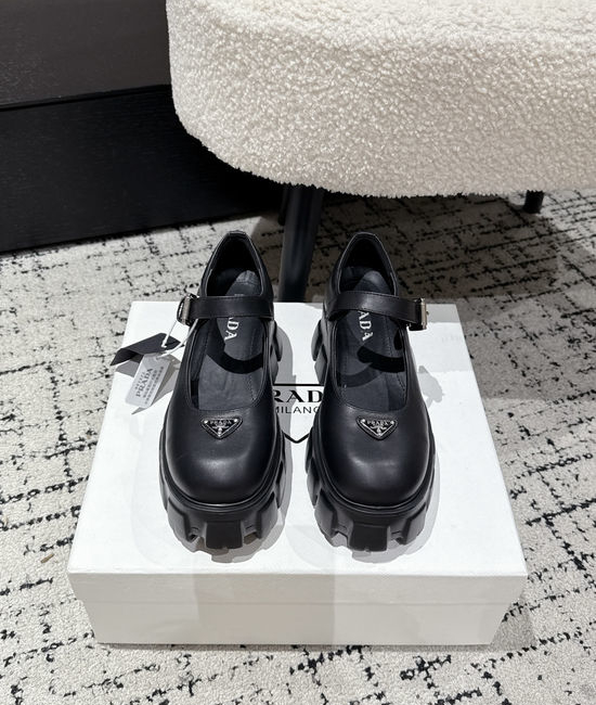 Prada Leather Platform Mary Jane Loafers Retro Comfortable Dress Shoes