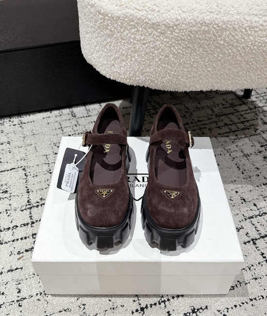 Prada Leather Platform Mary Jane Loafers Retro Comfortable Dress Shoes