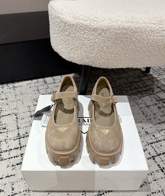 Prada Leather Platform Mary Jane Loafers Retro Comfortable Dress Shoes