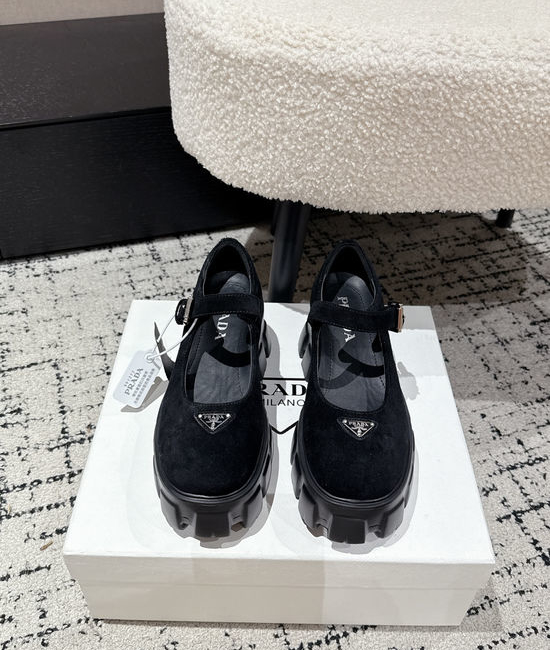 Prada Leather Platform Mary Jane Loafers Retro Comfortable Dress Shoes
