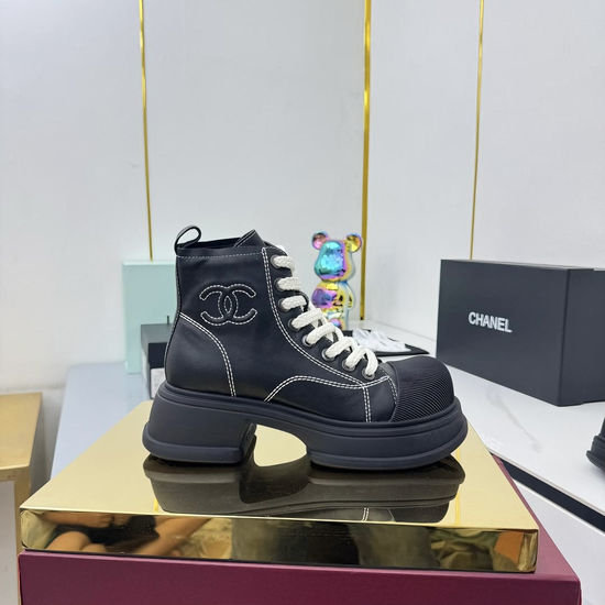 Chanel Classic Premium Leather Short Boots with Hardware Buckle