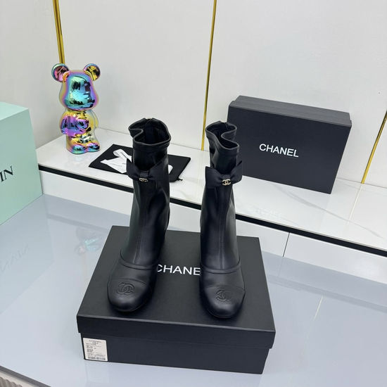 Chanel Genuine Leather Ankle Boots with Decorative Metal Buckle