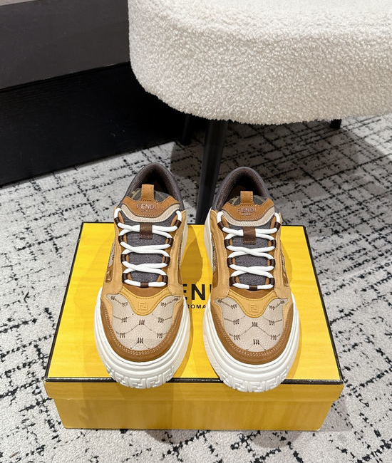 Fendi Leather Mesh Thick Sole Low Top Casual Sneakers