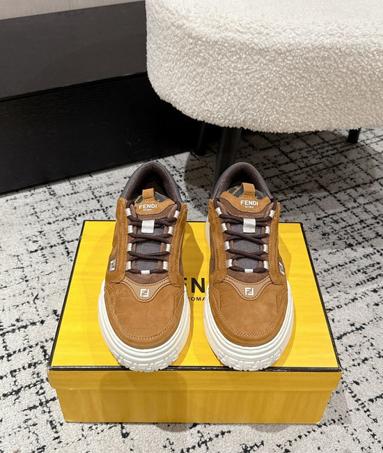 Fendi Leather Mesh Thick Sole Low Top Casual Sneakers