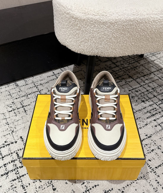 Fendi Leather Mesh Thick Sole Low Top Casual Sneakers