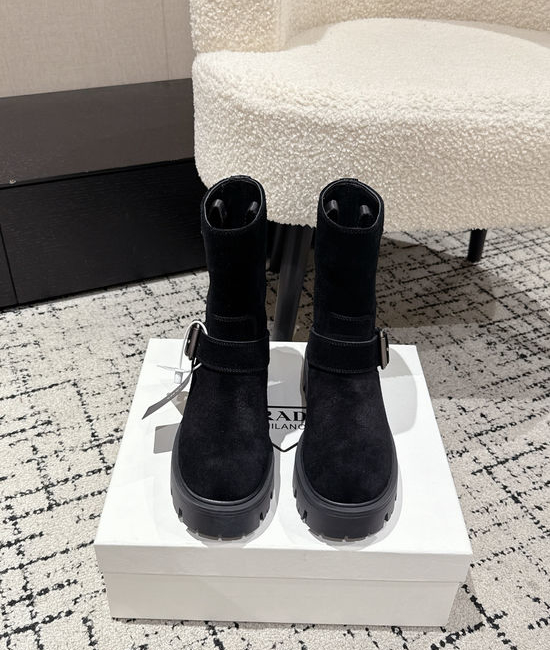 Prada Suede Trim Slip-on Long Boots Comfortable All-match Daily
