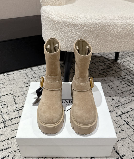 Prada Suede Trim Slip-on Long Boots Comfortable All-match Daily